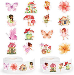 1000 Pcs Spring Fairy Stickers Roll Watercolor Wonderland Flower Mushroom Butter