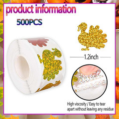 500Pcs Fall Thanksgiving Stickers Roll 1.2In Laser Turkey Waterproof Decals 5 Co