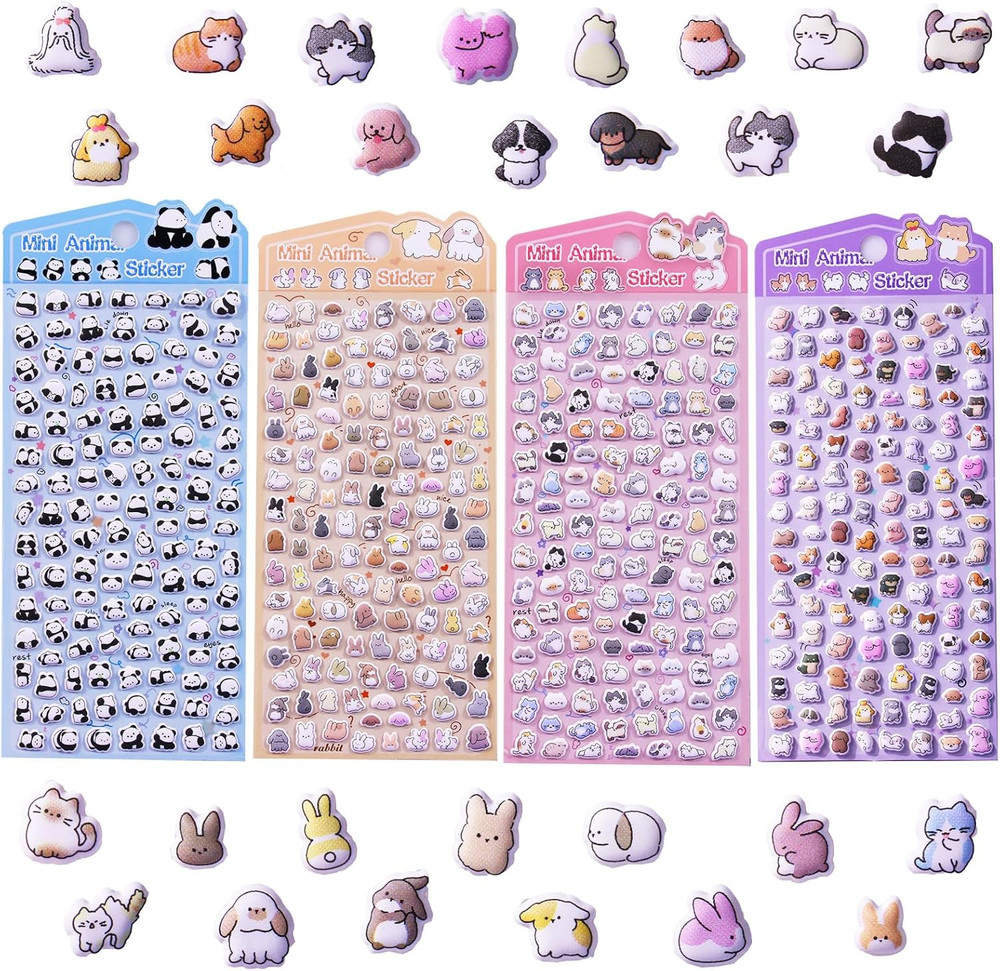 400 Mini Puffy Stickers – 3D Tiny Bulk Sticker Set for Kids, 4 Sheets