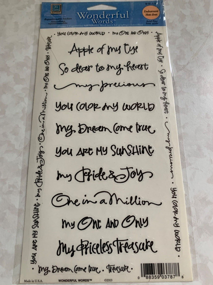 DEJA VIEWS WONDERFUL WORDS STICKERS ‘ENDEARMENT MOTS DOUX’ PHRASES WORDS 22 PCS