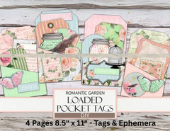 Romantic Garden Loaded Pocket Tags Card Toppers Suppy Scrapbook Junk Journal