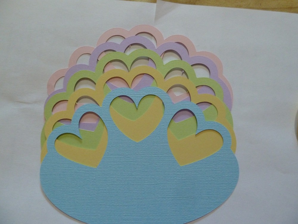 Trio of hearts Scrapbooking frames 5.5×4 set of 5 in pastel colors