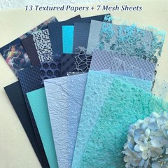Blue A5 Craft A5 Textured Scrapbook Paper & Mesh Fabric Set – Handmade Craft