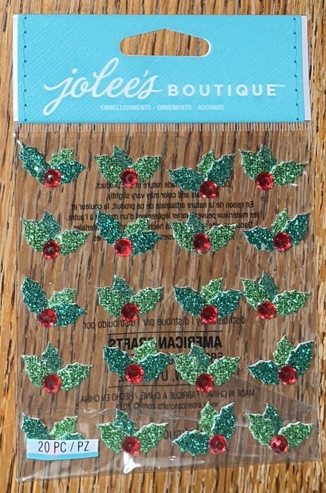 Jolees Christmas Holly Repeats Green Red Berries Glitter Gems Holiday Stickers