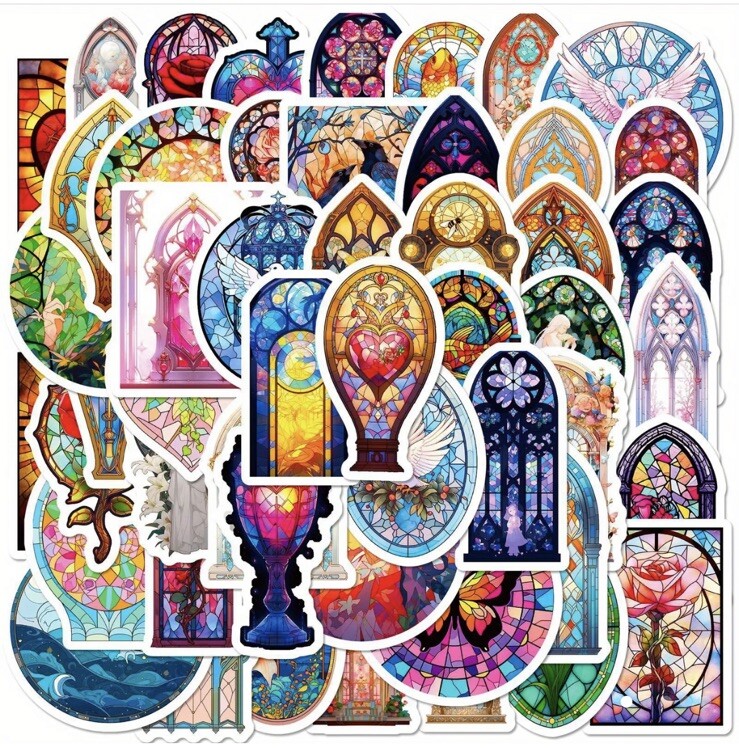 10pcs Light Stain Glass Window Stickers- Scrapbook, Journal, DIY Cards & Crafts