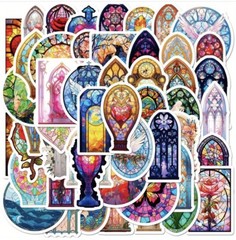 10pcs Light Stain Glass Window Stickers- Scrapbook, Journal, DIY Cards & Crafts