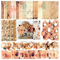 Vintage Scrapbook Kit – 90 Sheets Coffee Stain – Coffee and Manuscripts