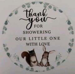 300 2″ Woodland Animal Thank You Baby Shower Favor Labels Round Stickers