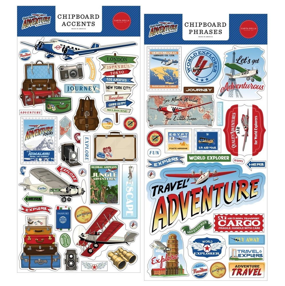 Carta Bella OUR TRAVEL ADVENTURE (2) 6″x13″ Chipboard COMBO Accents + Phrases