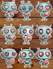 Valentines Robot Die Cut Vinyl Stickers Set Scrapbooking Laptop Waterbottle