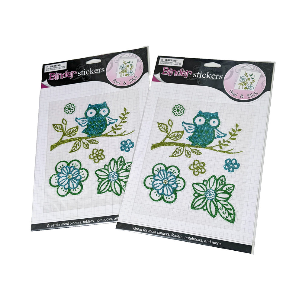 2 Packs Binder Stickers Removable Glitter Teal Blue Green Flowers Owl