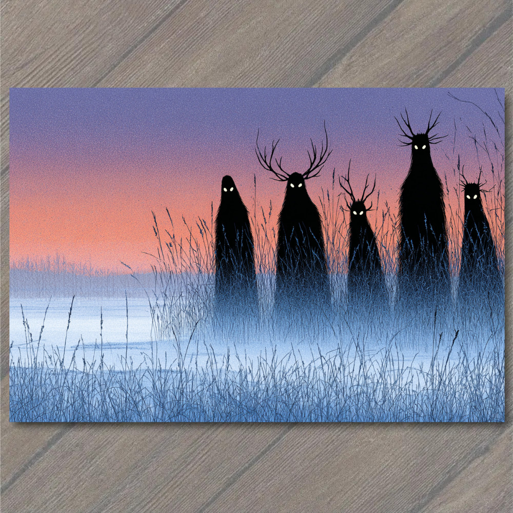 STICKER Creepy Shadow Creatures Antlered Figures Foggy Dusk Halloween