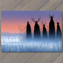 STICKER Creepy Shadow Creatures Antlered Figures Foggy Dusk Halloween