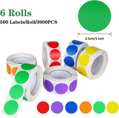 6 Colors 3000 Pieces Dot Stickers Color Code Circle Stickers Can Writing 1 Inch