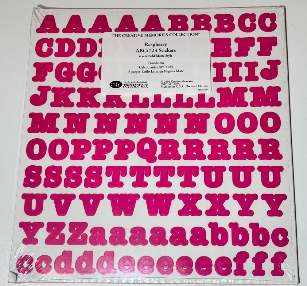 Creative Memories ABC/123 Raspberry Pink Sticker Sheet Bold Matte Letters