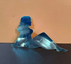 Vintage Stickers MUD FLAP GIRL Glossy Foil Vending Sticker VTG PVI Blue 01