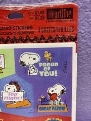 Heartline Peanuts Snoopy Stickers Crafting Scrapbook USA Made Hallmark 4 Sheets