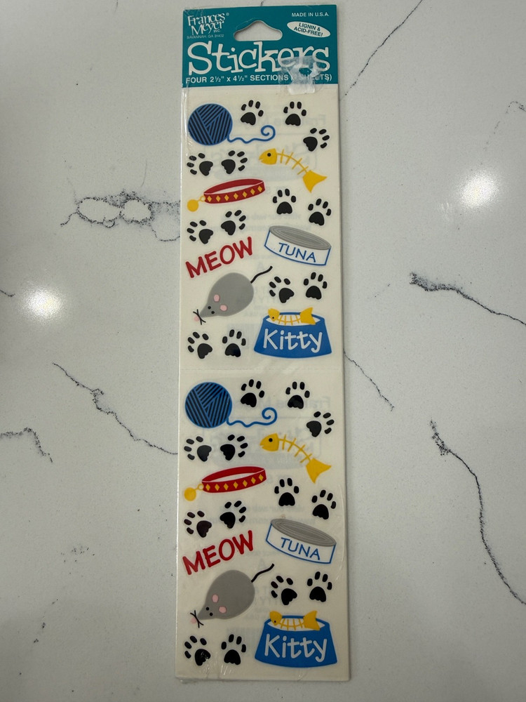 Frances Meyer Inc Stickers ~ Kitty Fun ~ Four 2 1/2×4 1/2″ Sections 2 Sheets