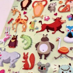 CUTE ANIMAL STICKERS Puffy Sticker Sheet Craft Kids Scrapbook Monkey Lion Rhino