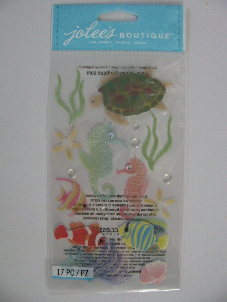 Jolee’s SEA HORSES Turtle Starfish Fish Dimensional Embellishments 17 Pcs NIP