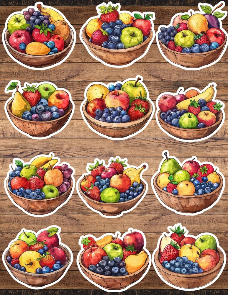 Fruit Bowl Die Cut Vinyl Stickers Set Scrapbooking Laptop WaterBottle