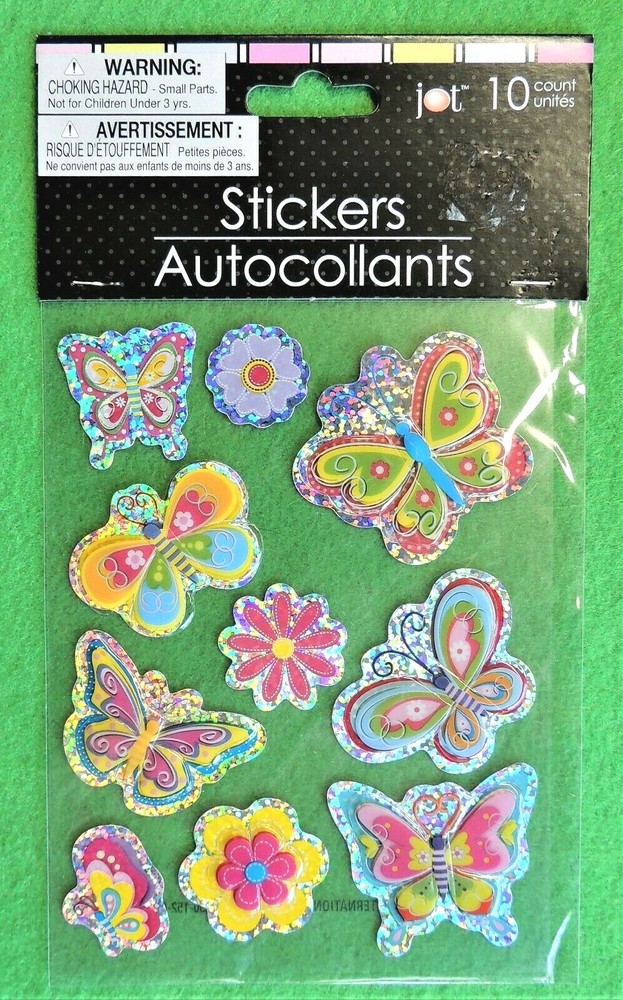10pc Colorful Flowers & Butterflies Puffy & Traditional Stickers Greenbrier Jot