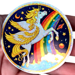 Pegasus Prism Sticker Retro 80s Holographic kawaii Unicorn 90s Holographic Decal