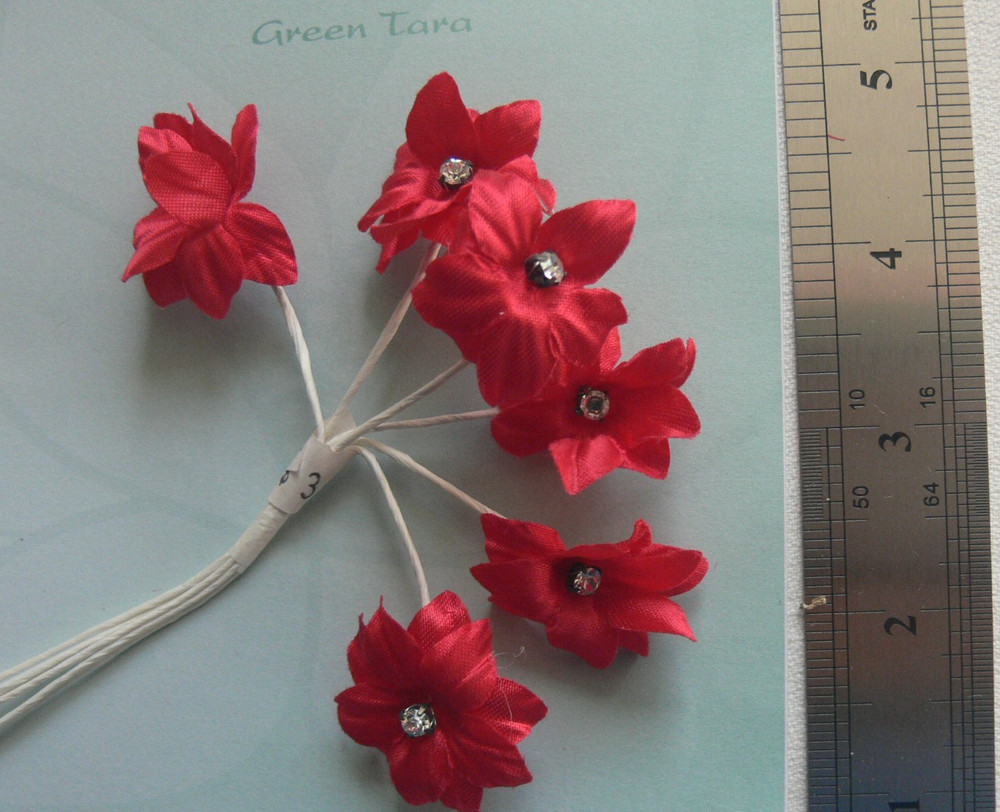 SWAROVSKI 6 Flowers x 30mm Bunch with Stems RED Layered Diamante Centre AB f NJC