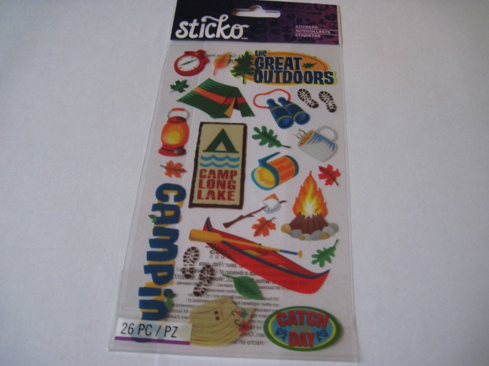 Scrapbooking Stickers Sticko Great Outdoors Camping Canoe Tent Camp Fire Lantern