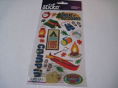 Scrapbooking Stickers Sticko Great Outdoors Camping Canoe Tent Camp Fire Lantern