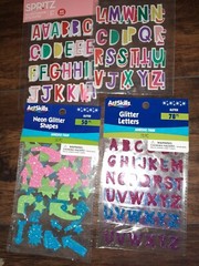 ARTSKILLS GLITTER VARITY PACK SHAPES AND LETTERS STICKERS SET-4 PACK W/BONUSES