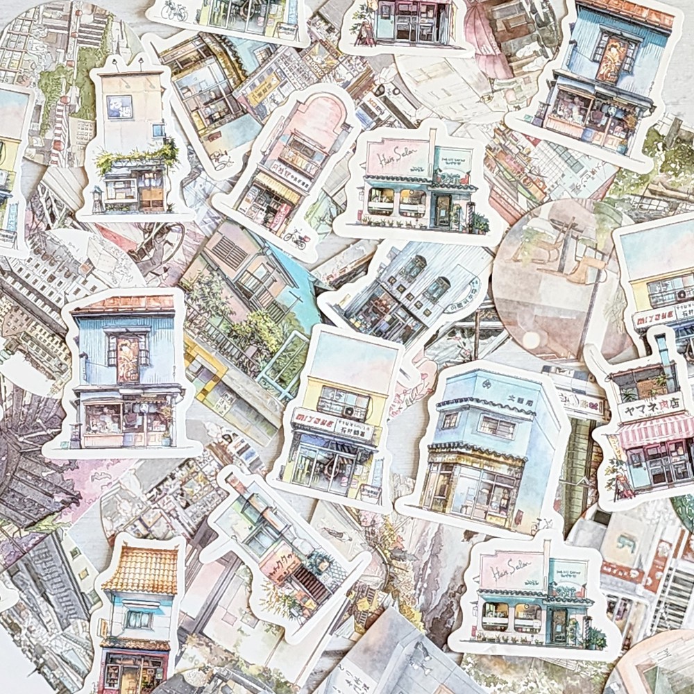 45PCS Asian Building Stickers – Kawaii Stationery Scrapbooking Diary Stickers