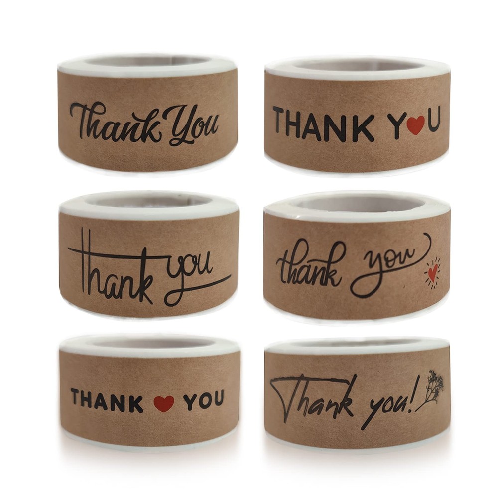 720 PCS 1″ x 3″ Thank You Stickers Rectangle Gift Seal Kraft Paper Thank You