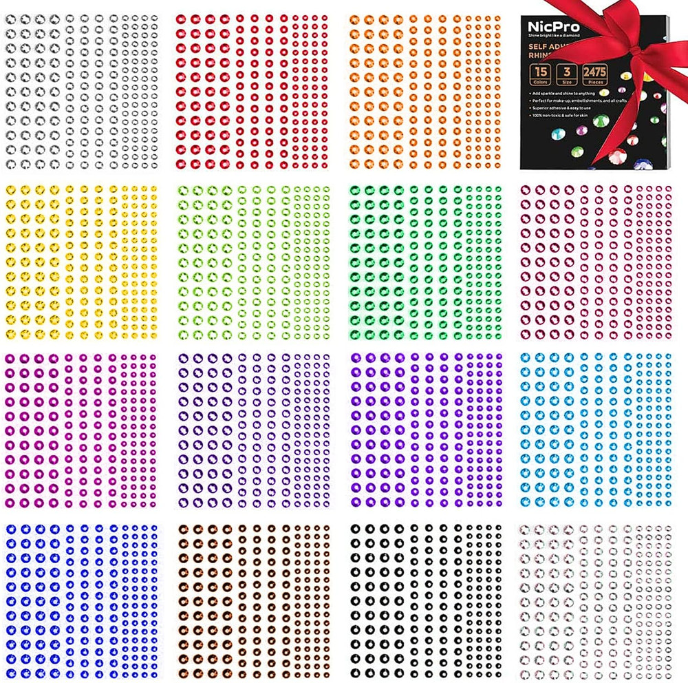 Rhinestone Stickers 2475 PCS, Self Adhesive Face Gems Stick on Body