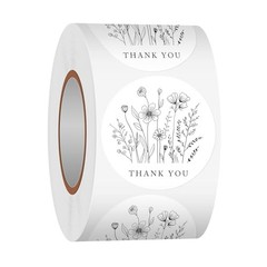 500 PCS 1.5 Inch Thank You Stickers for Small Business, Baking, Line Flowers 1