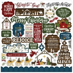 (1) 12×12 Sheet of Echo Park Paper THE FIRST NOEL Scrapbook Element Stickers