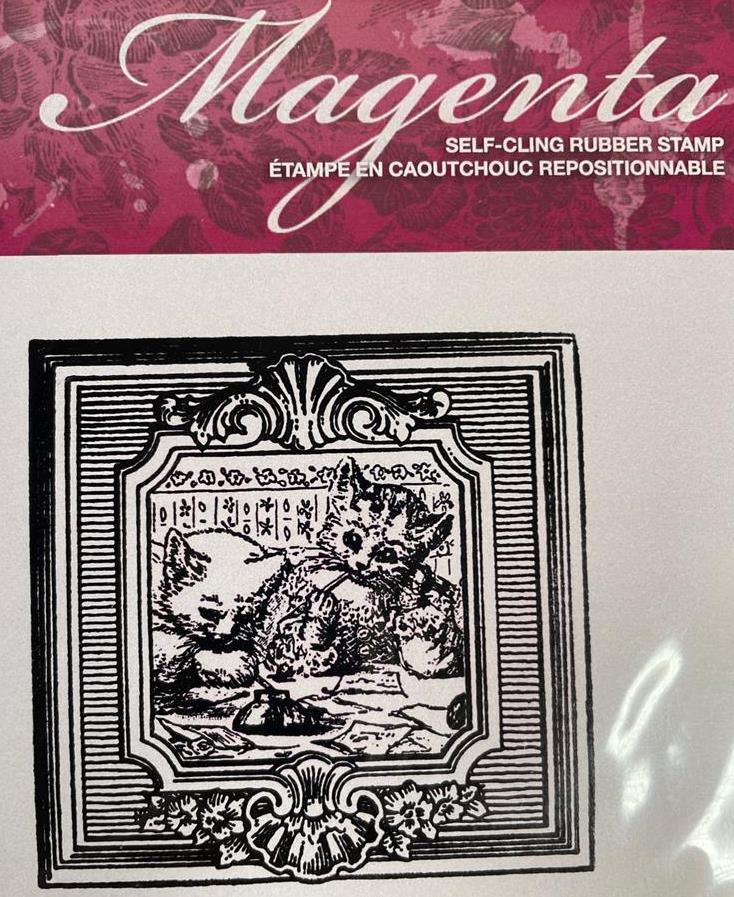 New MAGENTA Rubber Stamp FRAMED KITTY CATS cling free USA ship