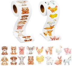 2 Rolls Animal Stickers, 1000 PCS round Stickers, 16 Designs for Toddlers