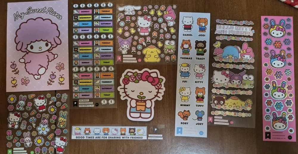 Pipsticks Hello Kitty Sticker Lot Of 7 Sheets + Postcard & 3″ Vinyl