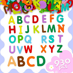 930 Pcs Alphabet Letters Foam Stickers,2 Sizes-12 Colors Self Adhesive A-Z Alpha