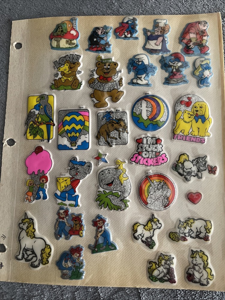Vintage Puff Sticker Collection 1 Binder Page Good Condition 80s 90s Smurfs CPK