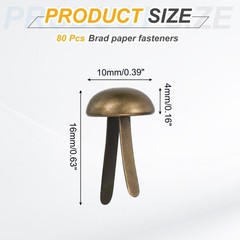 80Pcs Brads Paper Fasteners 10×16 mm Metal Round Head Split Pins Bronze
