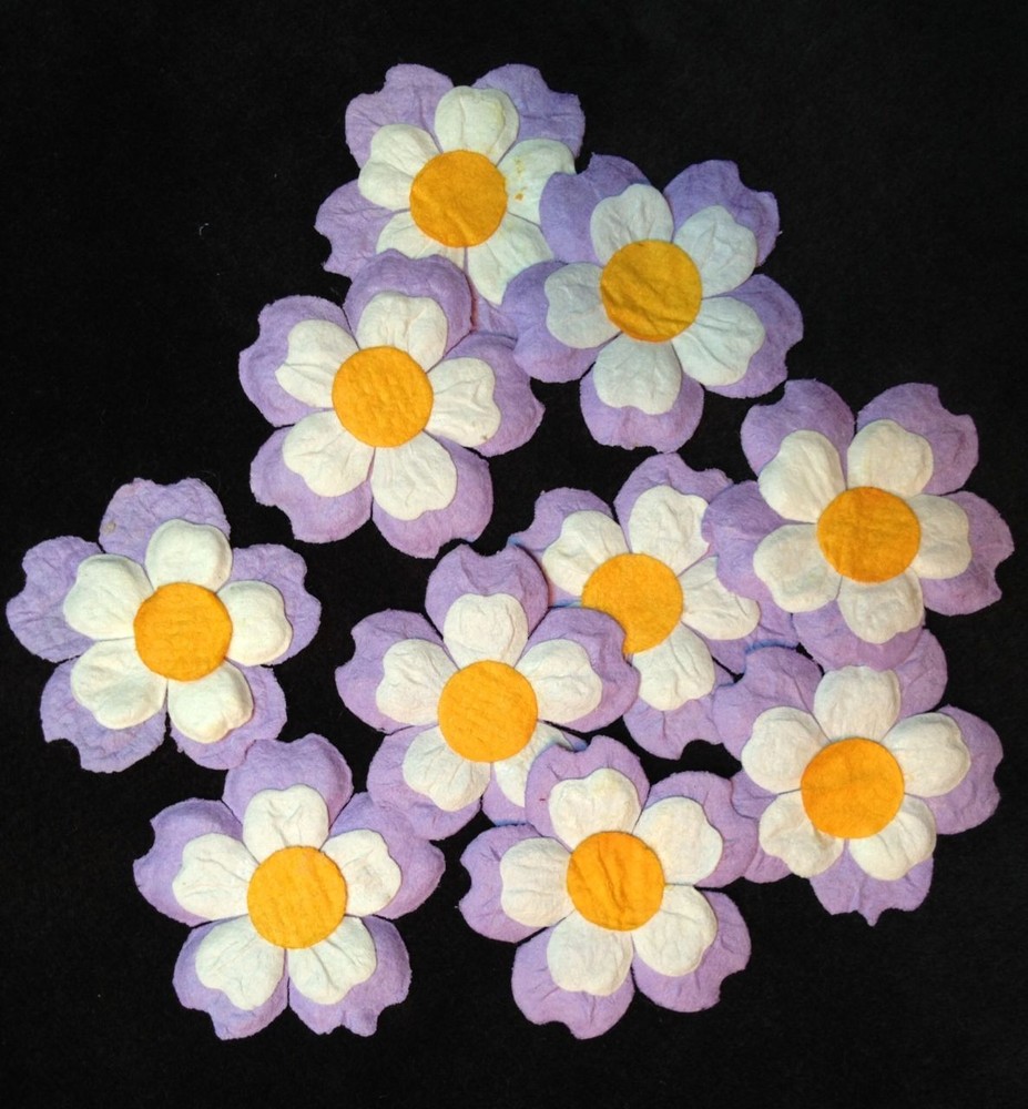 10 Lavender Handmade Mulberry Paper Flowers petals baby shower Cards scrapbooks