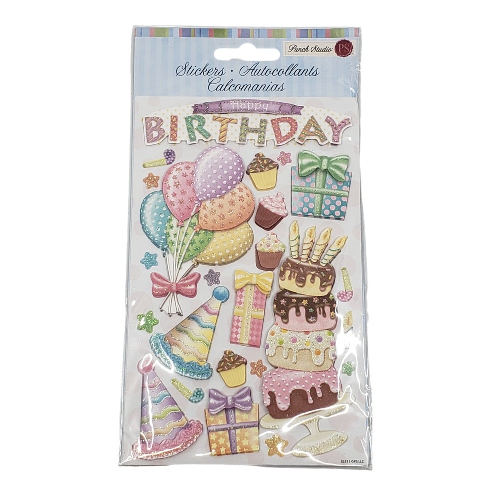 Punch Studios Birthday Party Glitter Dimensional Paper Stickers Scrapbook