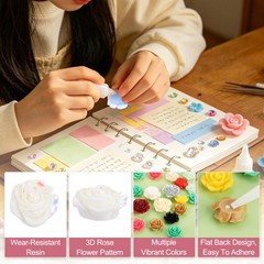 20mm Resin Rose Flatback Charms, 60 Pcs Cabochon Embellishment, Shiny White