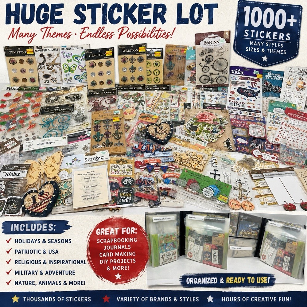 Huge Mixed Sticker & Scrapbooking Lot Holiday USA Christian Craft Set