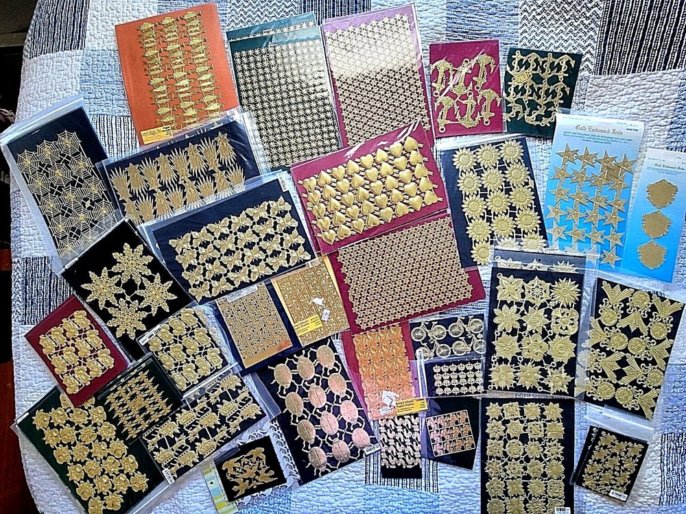 Choose from 59 Scrap Diecut German Gold Foil Paper Embellishments Crafts Sheets