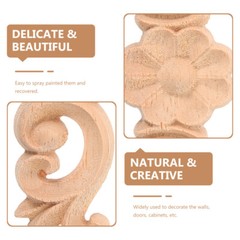 2PCS Wood Carving Sticky Flower Door Head Carving Flowers Solid Wood Applique
