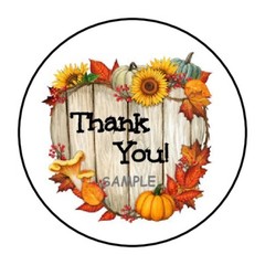 30 THANK YOU WOOD HEART PUMPKINS ENVELOPE SEALS LABELS STICKERS 1.5″ ROUND