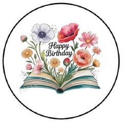 HAPPY BIRTHDAY BOOK OF FLOWERS ENVELOPE SEALS LABELS STICKERS PARTY FAVORS